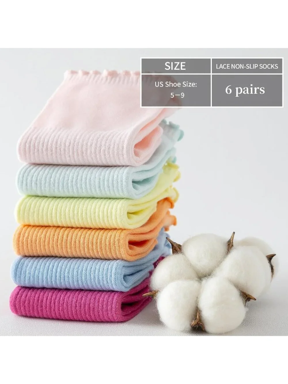 🧦Women's Rainbow Mult No Show Socks Low Cut Non Slip Ruffle Ankle Socks 6 Pairs